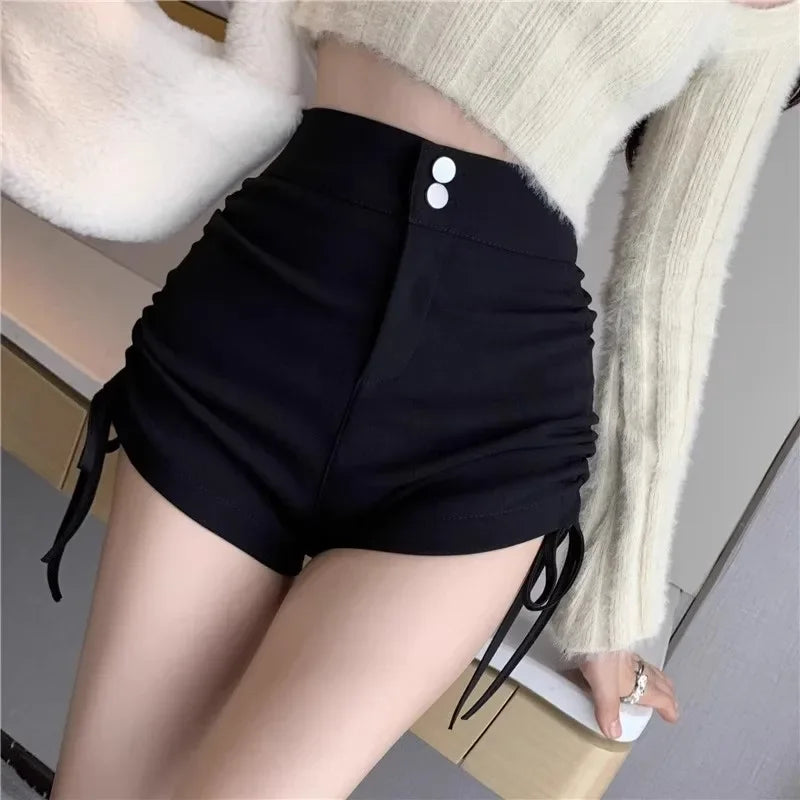 Damen hoch taillierte schlankmachende Fleece-gefütterte Petite Black Hose mit weitem Bein Sexy Spicy Hot Pants Sommershorts